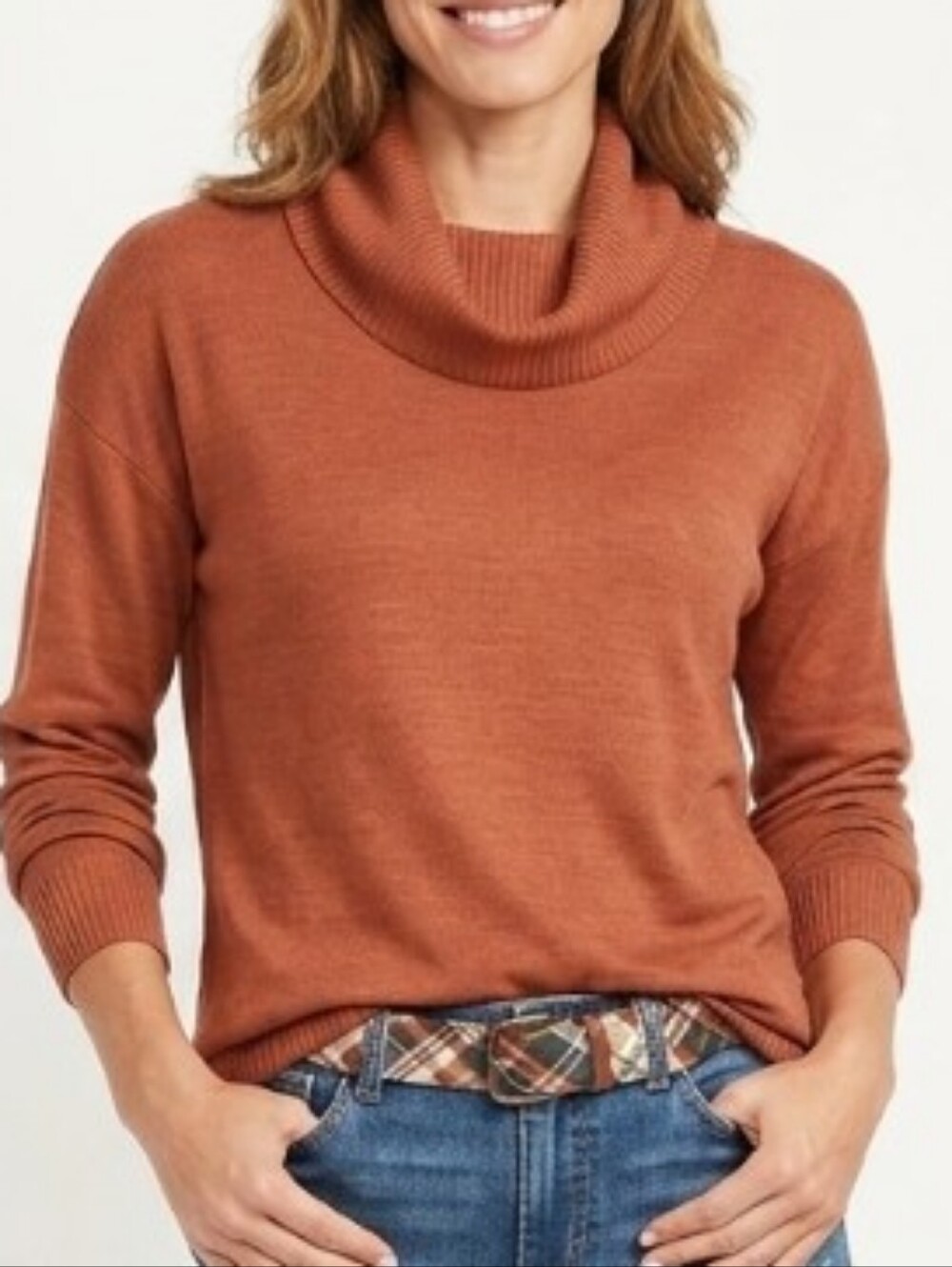 NEW Cowl Funnel Neck Women's Sweater - Rust